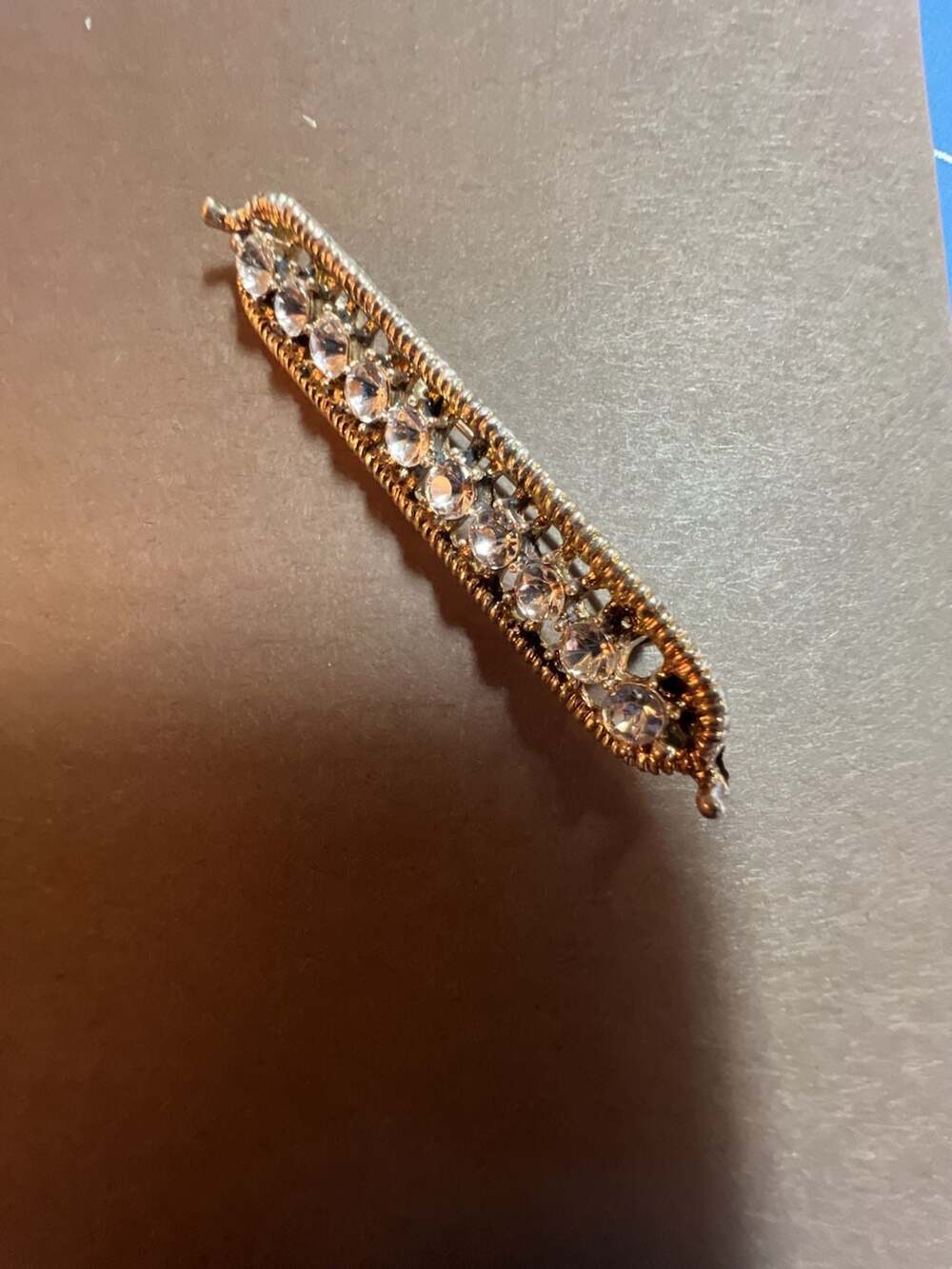 Vintage Gold Tone Rhinestone Bar Brooch
